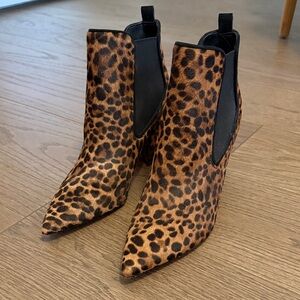 Calf Hair Leopard Print Ankle Boots